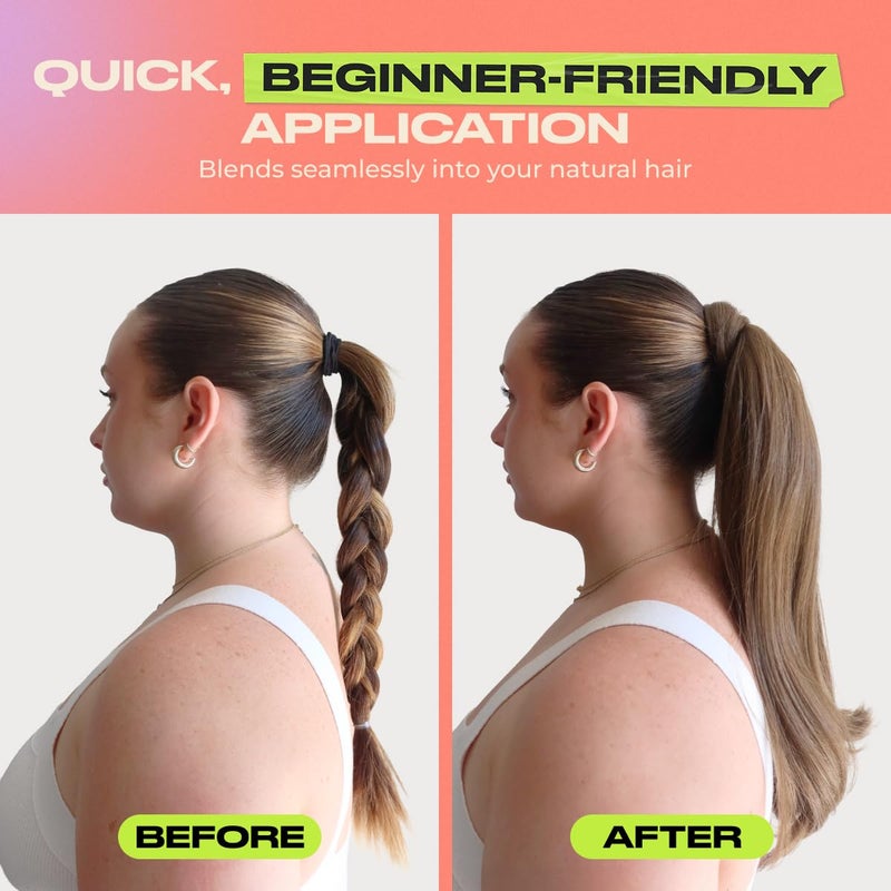 اي ان اتش وصلة شعر لولا من آي إن إتش هير - بني رمادي | وصلة شعر لولا بطول 17 بوصة، ذيل حصان مستقيم بمشبك مع ثنية، قاعدة مشط ثابتة وتصميم ملفوف، طول متوسط للنساء، شعر صناعي نباتي خفيف الوزن - Image 3